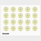 Sticker Rond Fille Éléphant Baby Shower Jaune et Gris (Feuille)