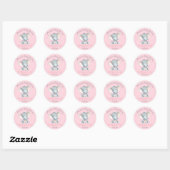 Sticker Rond Fille Eléphant Baby shower rose Merci Favor (Feuille)