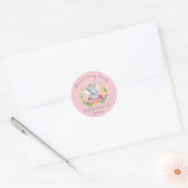 Sticker Rond Fille Eléphant Baby shower rose Merci Favor (Enveloppe)