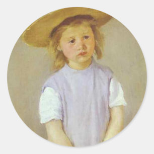 Sticker Rond Fille en Casquette de paille, Mary Cassatt