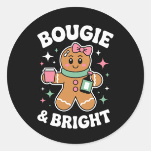 Sticker Rond Fille en pain d'épices de Noël Bougie et lumineuse