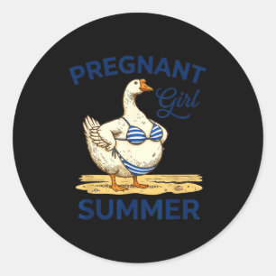 Sticker Rond Fille enceinte été drôle chemise oie mignonne