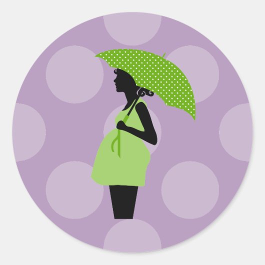 Sticker Rond Fille Enceinte, Grossesse, Baby shower, Parapluie (Devant)