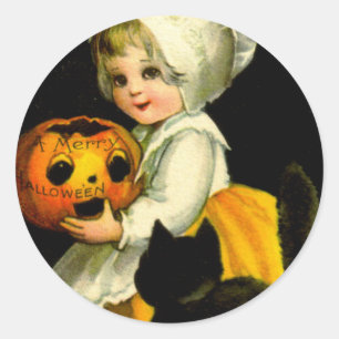 Sticker Rond Fille et chat noir