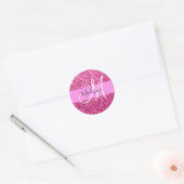 Sticker Rond Fille et Glam Parties scintillant rose chaud étinc (Enveloppe)