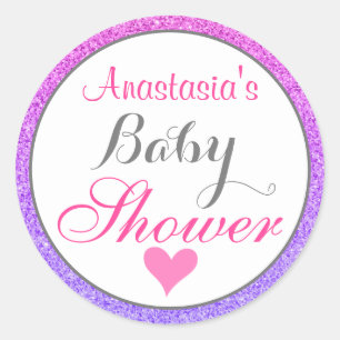 Sticker Rond Fille et glamour ombre violet rose paillettes Baby