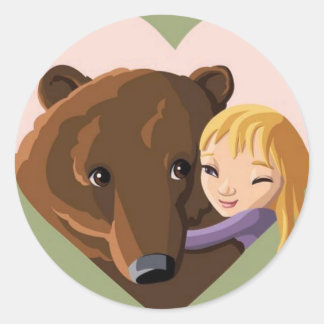 Sticker Rond Fille et ours