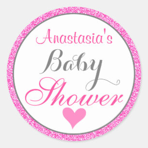 Sticker Rond Fille et princesse glamour rose pailleté Baby Show