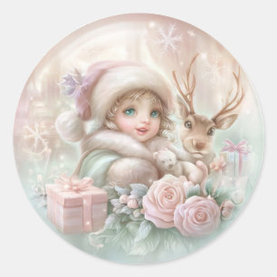 Sticker Rond Fille et Renne