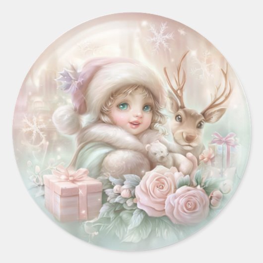 Sticker Rond Fille et Renne (Devant)