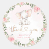 Sticker Rond Fille eucalyptus éléphant rose baby shower (Devant)