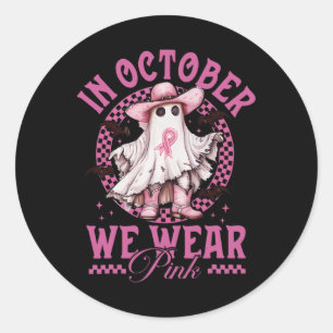 Sticker Rond Fille Fantôme En Octobre Nous Portons Pink Breast