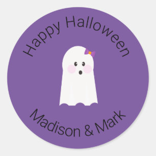 Sticker Rond Fille Fantôme et Bonbon Faveur Halloween