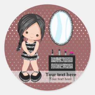 Sticker Rond Fille fille argent - choisir la couleur arrière - 