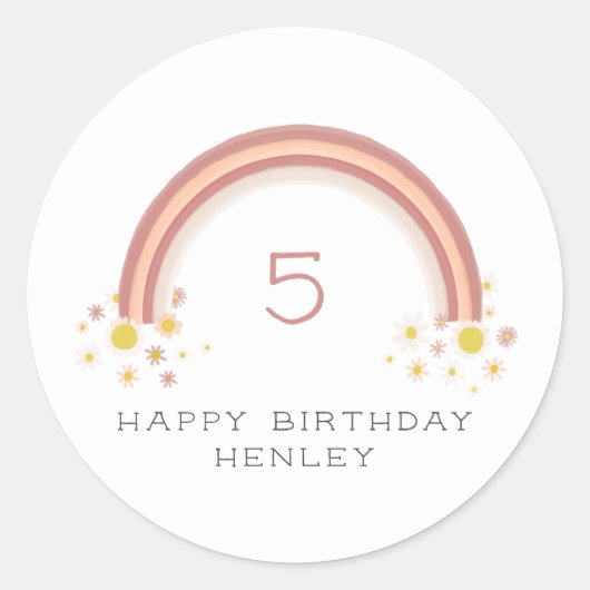 Sticker Rond Fille Fleur Arc-En-Ciel Daisy Anniversaire (Devant)