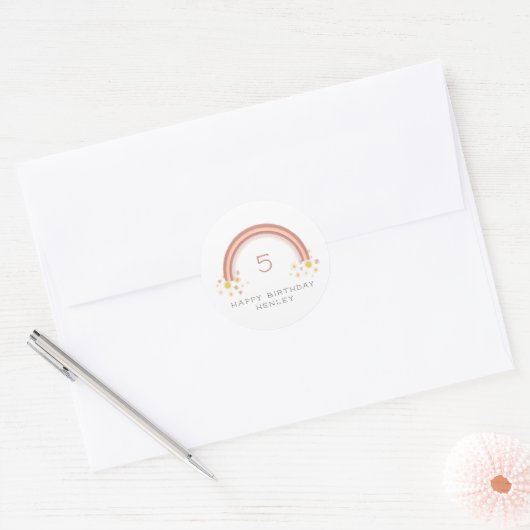 Sticker Rond Fille Fleur Arc-En-Ciel Daisy Anniversaire (Enveloppe)