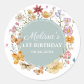 Sticker Rond Fille Fleur sauvage 1er anniversaire (Devant)