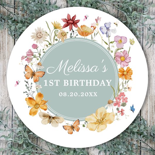 Sticker Rond Fille Fleur sauvage 1er anniversaire