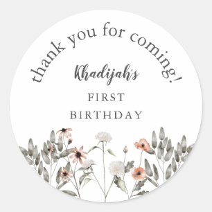Sticker Rond Fille fleur sauvage fête d'anniversaire Favoriser