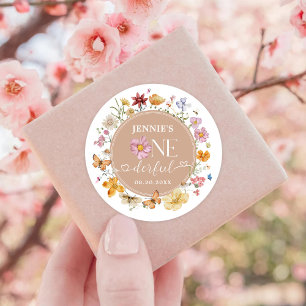 Sticker Rond Fille Fleur sauvage Onederful 1er anniversaire fêt
