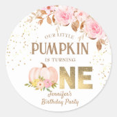 Sticker Rond Fille Florale Citrouille rose 1er anniversaire (Devant)