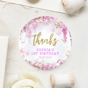 Sticker Rond Fille florale Merci d'anniversaire papillon