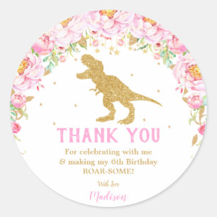 Sticker Rond Fille florale T-rex de faveur de Merci de