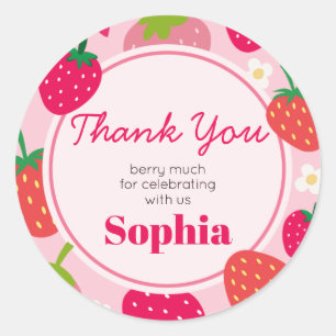 Sticker Rond Fille fraise Berry Premier anniversaire fête