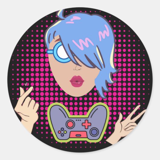 Sticker Rond fille gamer (Devant)