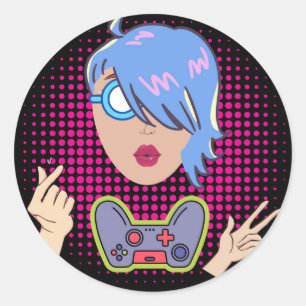 Sticker Rond fille gamer