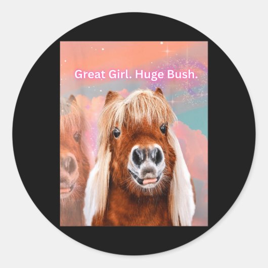 Sticker Rond Fille géniale énorme buisson de cheval (Devant)
