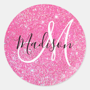 Sticker Rond Fille Glam Parties scintillant rose-chaud étincel