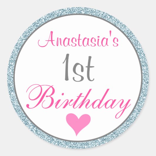 Sticker Rond Fille Glam rose et bleu clair Parties scintillant  (Devant)