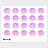 Sticker Rond Fille Glam rose violet Parties scintillant Nom du (Feuille)