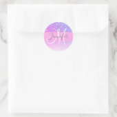 Sticker Rond Fille Glam rose violet Parties scintillant Nom du (Sac)