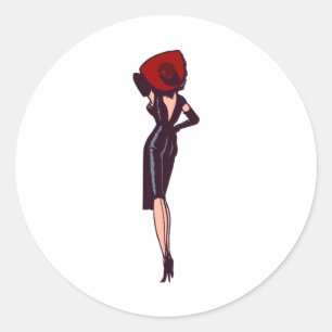 Sticker Rond Fille Glamour Vintage Magnifique Rétro Pin-Up