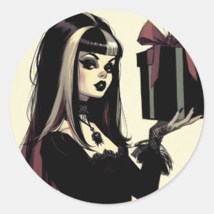 Sticker Rond Fille gothique Noël gothique effrayant
