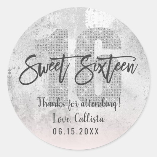 Sticker Rond Fille Grunge Argent Rose Parties scintillant Peau (Devant)