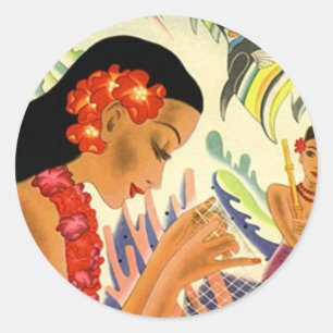 Sticker Rond Fille hawaïenne