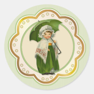 Sticker Rond Fille Irlandaise au Parapluie Ould Ireland