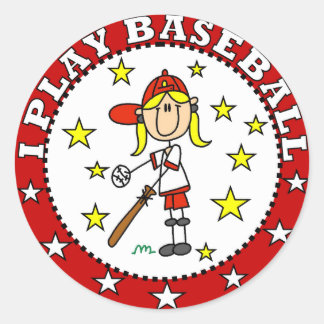 Sticker Rond Fille Je Joue au Baseball T shirts et Cadeaux