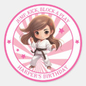 Sticker Rond Fille Karate Martial Arts fête d'anniversaire (Devant)