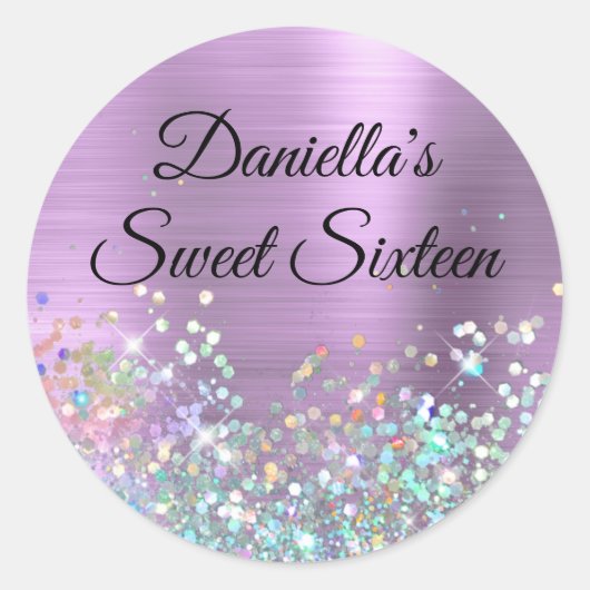 Sticker Rond Fille Lavender Foil Holo Parties scintillant Anniv (Devant)