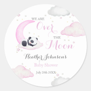 Sticker Rond Fille Lune Panda Ours Fête de Naissance
