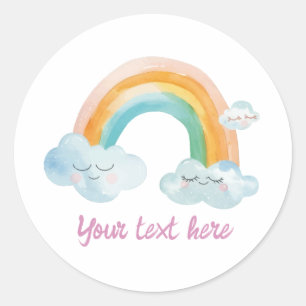 Sticker Rond Fille Mignonne Aquarelle Violet Arc-en-ciel Bébé A