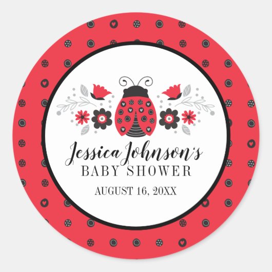 Sticker Rond Fille mignonne Baby shower rouge Ladybug (Devant)
