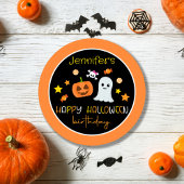 Sticker Rond Fille mignonne Citrouille Fantôme Joyeux Halloween