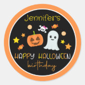 Sticker Rond Fille mignonne Citrouille Fantôme Joyeux Halloween (Devant)