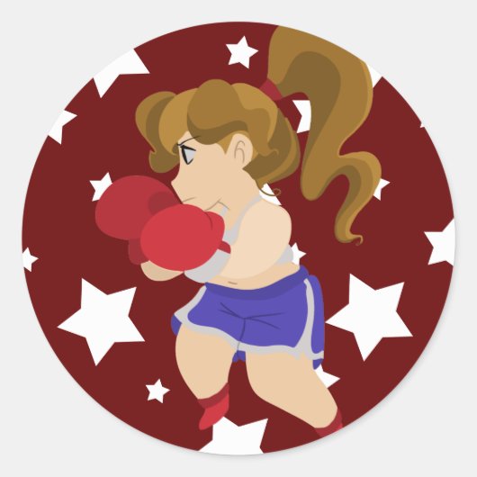 Sticker Rond Fille mignonne de boxeur (Devant)