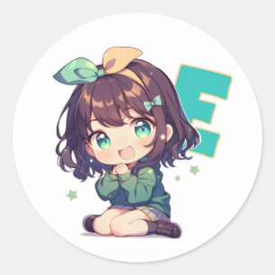 Sticker Rond Fille mignonne de l'anime lettre E